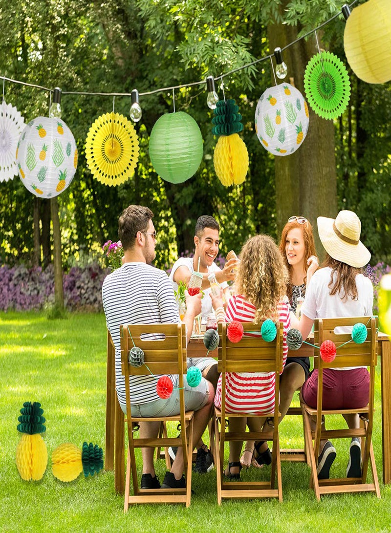 Zikra Pineapple Party Decorations, 10Pcs Hawaiian Party Supplies Tropical Leaves Hanging Paper Lanterns Pineapple Honeycomb Tissue Paper Fans for Birthday Luau Summer Party Home Decoration Party - Image 3