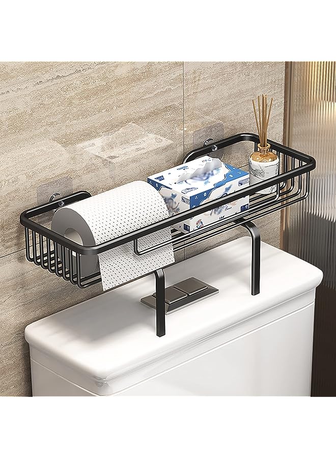 Raxoom Bathroom Over The Toilet Storage Shelf, Upgraded Version Organizer Shelves for Paper Towels shampoos, No Drilling Space Saver with Wall Mounting Design Adhesive Base Space aluminum (Black) - Image 1