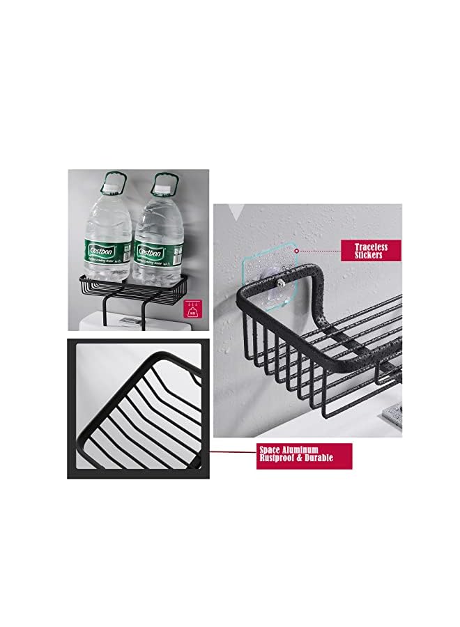 Raxoom Bathroom Over The Toilet Storage Shelf, Upgraded Version Organizer Shelves for Paper Towels shampoos, No Drilling Space Saver with Wall Mounting Design Adhesive Base Space aluminum (Black) - Image 3