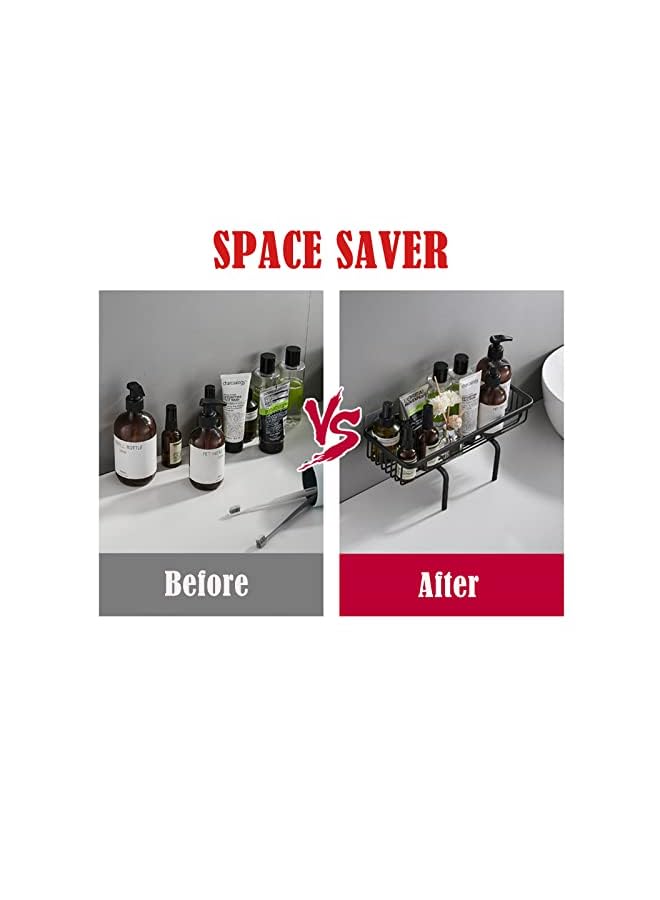 Raxoom Bathroom Over The Toilet Storage Shelf, Upgraded Version Organizer Shelves for Paper Towels shampoos, No Drilling Space Saver with Wall Mounting Design Adhesive Base Space aluminum (Black) - Image 2