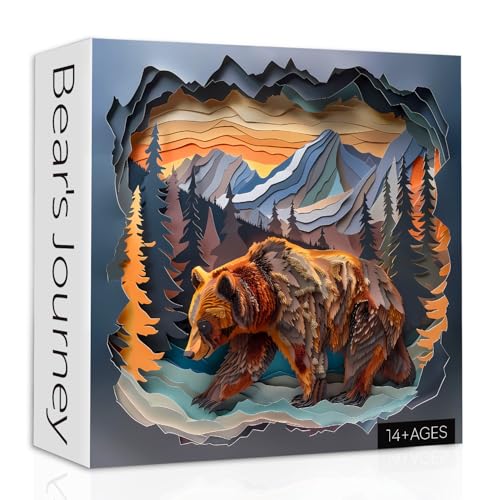 PPuzzling Animal Bear Puzzles for Adults 1000 Pieces Difficult Hard Challenging Paper Cut Jigsaw Puzzles Nature Plant Forest Mountain Puzzle as Home Decor - Image 1