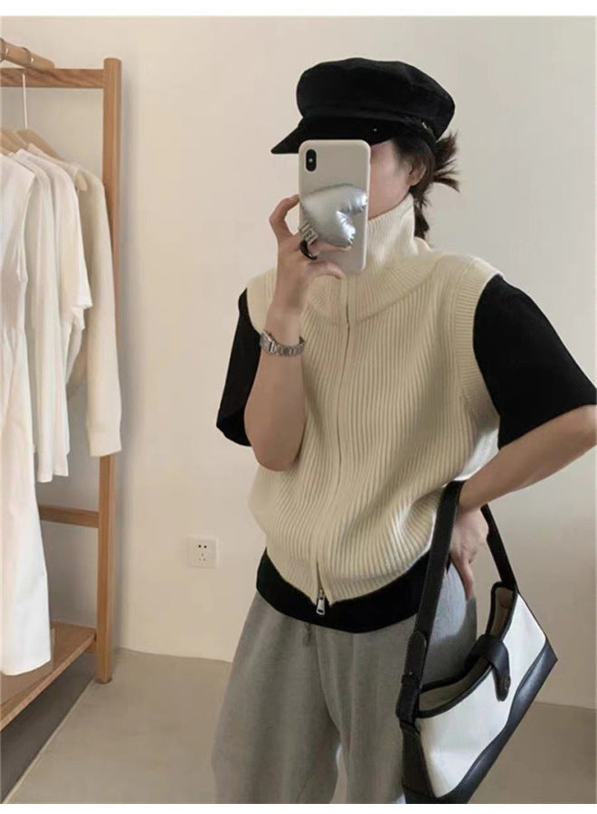 Leyuan Simple High Neck Double Zipper Autumn Winter New Lazy Fashion Sweater Vest Women's Clothing Outerwear Knitted Waistcoat Top - Image 5