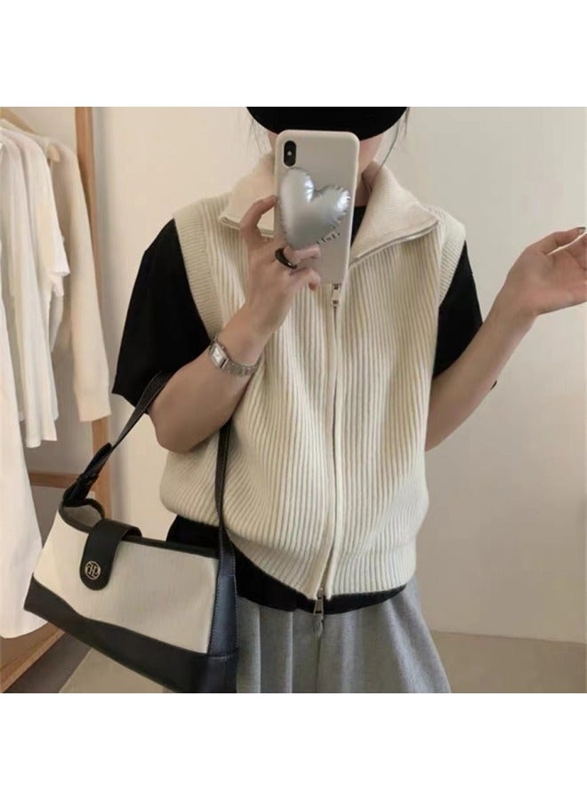Leyuan Simple High Neck Double Zipper Autumn Winter New Lazy Fashion Sweater Vest Women's Clothing Outerwear Knitted Waistcoat Top - Image 1