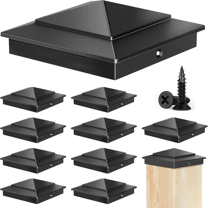 toscoco 10-Pack Aluminium Pyramid Cap for 4" x 4" (Actual 3.5" x 3.5") Wood Post Cedar Fence Deck Corridors Mailbox Posts End Cover - Black Powder Coating - Image 1