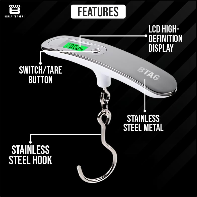 Btag Portable Electronic Luggage Weighing Scale | 50kg/110Lb Digital Handheld Travel Weight Scale with LED Display | Compact & Durable Suitcase/Baggage Weight Checker for Home– Pack of 1(JY-26) - Image 2