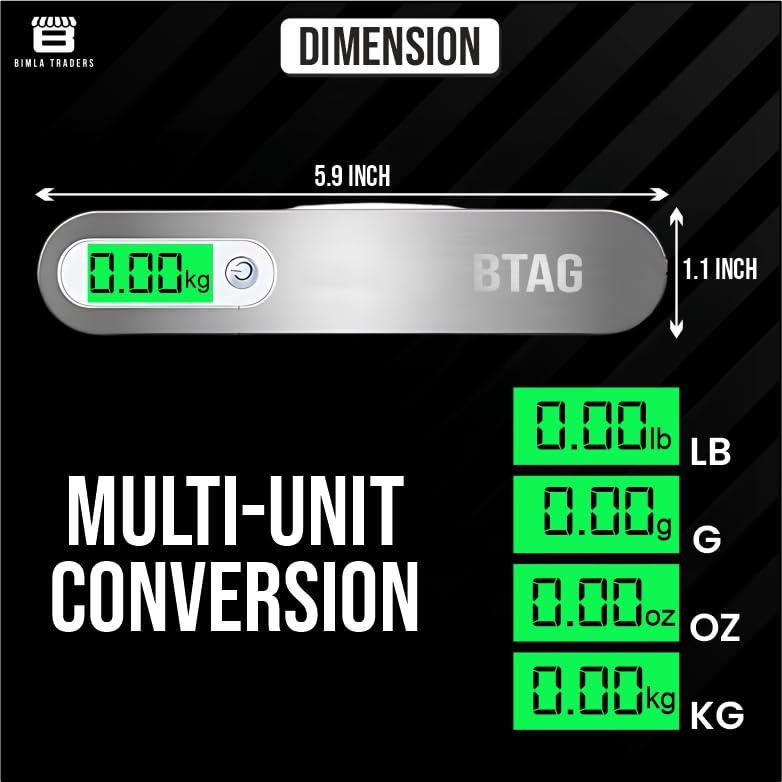 Btag Portable Electronic Luggage Weighing Scale | 50kg/110Lb Digital Handheld Travel Weight Scale with LED Display | Compact & Durable Suitcase/Baggage Weight Checker for Home– Pack of 1(JY-26) - Image 3