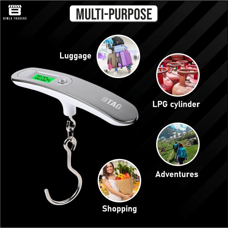 Btag Portable Electronic Luggage Weighing Scale | 50kg/110Lb Digital Handheld Travel Weight Scale with LED Display | Compact & Durable Suitcase/Baggage Weight Checker for Home– Pack of 1(JY-26) - Image 4