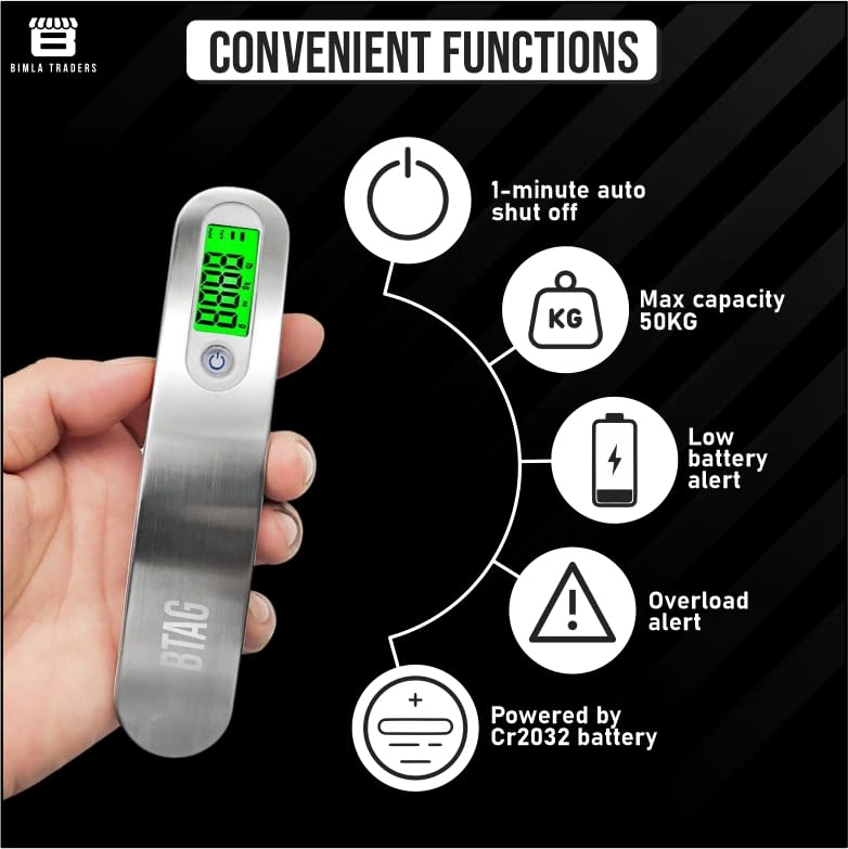 Btag Portable Electronic Luggage Weighing Scale | 50kg/110Lb Digital Handheld Travel Weight Scale with LED Display | Compact & Durable Suitcase/Baggage Weight Checker for Home– Pack of 1(JY-26) - Image 5