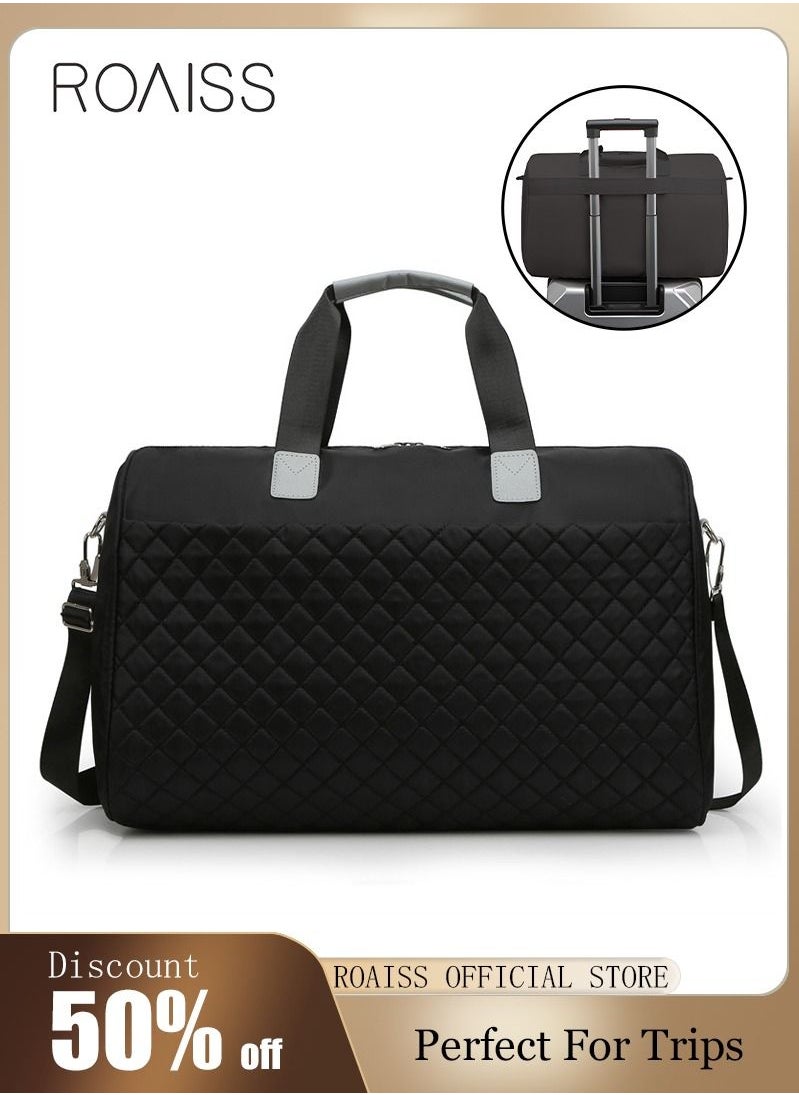 roaiss - Quilted Travel Duffel Bag Large Capacity Lightweight Waterproof Oxford Fabric Multipurpose Shoulder Luggage Bag for Fitness Sports Training Trip for Unisex Black - Image 1