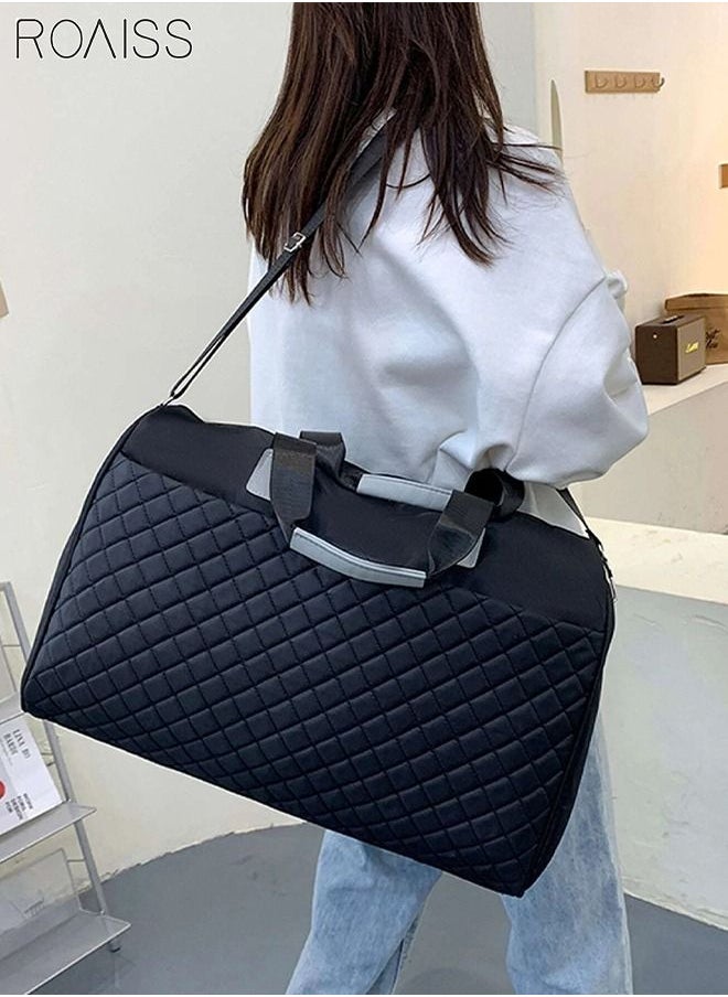 roaiss - Quilted Travel Duffel Bag Large Capacity Lightweight Waterproof Oxford Fabric Multipurpose Shoulder Luggage Bag for Fitness Sports Training Trip for Unisex Black - Image 1