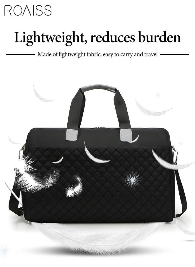 roaiss - Quilted Travel Duffel Bag Large Capacity Lightweight Waterproof Oxford Fabric Multipurpose Shoulder Luggage Bag for Fitness Sports Training Trip for Unisex Black - Image 1