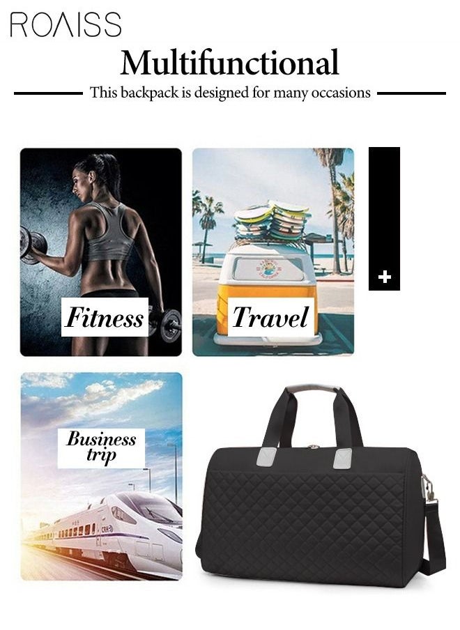 roaiss - Quilted Travel Duffel Bag Large Capacity Lightweight Waterproof Oxford Fabric Multipurpose Shoulder Luggage Bag for Fitness Sports Training Trip for Unisex Black - Image 1