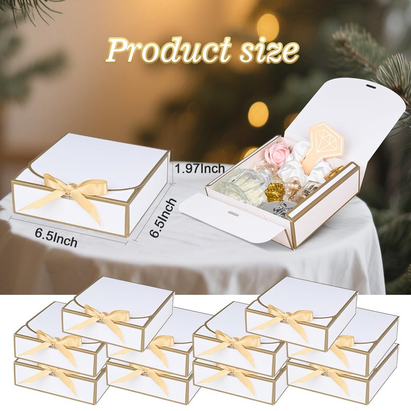 WLUSEAXI 10Pack Small Gift Boxes, 6.5''x6.5''x2'' White Gift Boxes with Ribbon, Small Boxes for Gifts Birthday Wedding Party Valentine's Day Mother's Day - Image 3