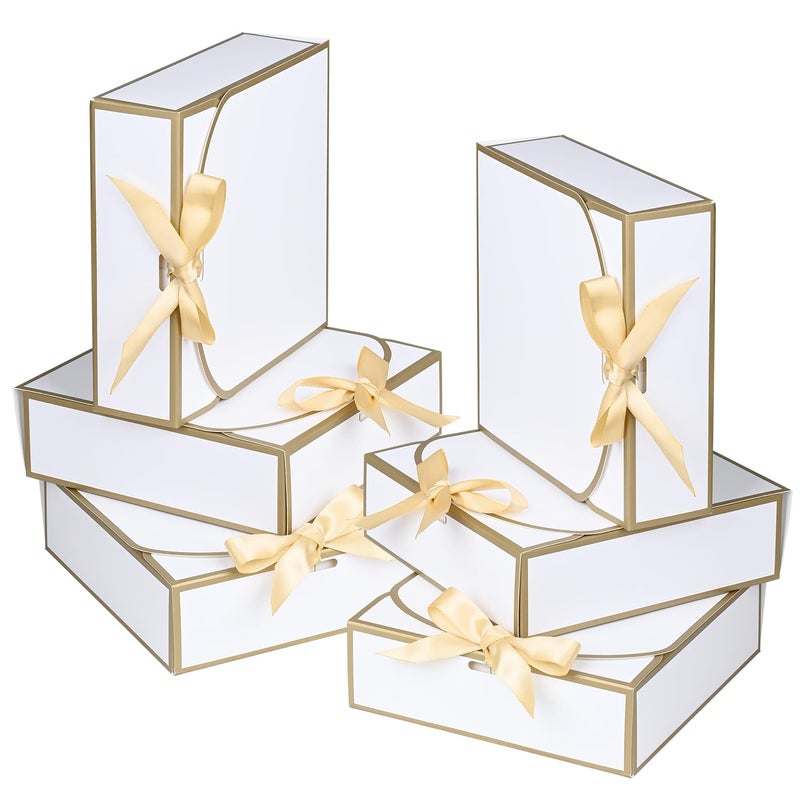 WLUSEAXI 10Pack Small Gift Boxes, 6.5''x6.5''x2'' White Gift Boxes with Ribbon, Small Boxes for Gifts Birthday Wedding Party Valentine's Day Mother's Day - Image 1