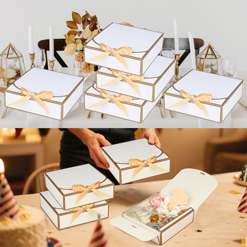 WLUSEAXI 10Pack Small Gift Boxes, 6.5''x6.5''x2'' White Gift Boxes with Ribbon, Small Boxes for Gifts Birthday Wedding Party Valentine's Day Mother's Day - Image 2