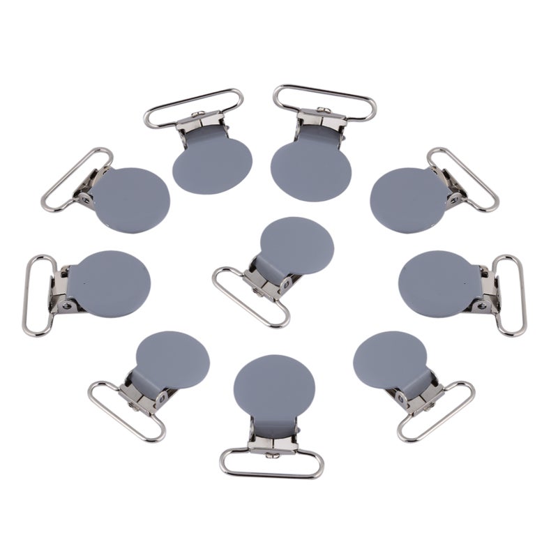 10Pcs 25mm Round Suspender Braces Pacifier Strap Holder Clip DIY Making Supplies(Gray) - Image 1