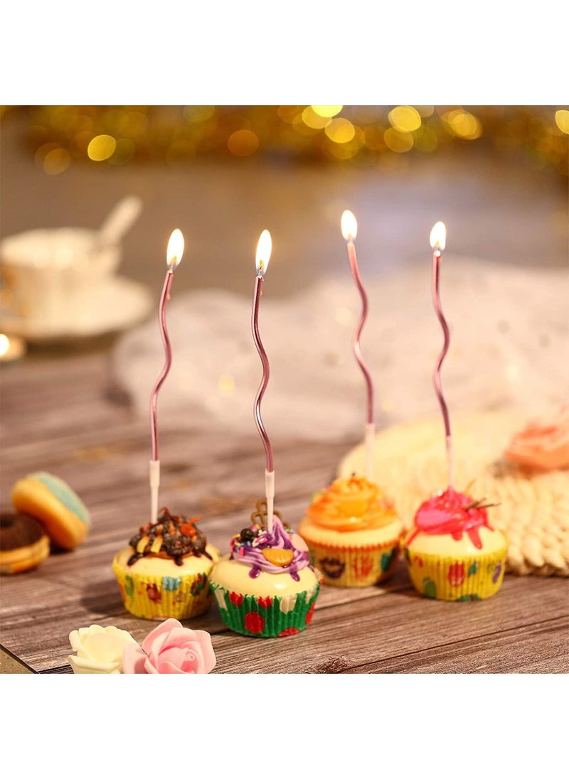 DD RETAILS DD Retails 6Pcs Twisty Birthday Candles Set Metallic Curly Coil Candles Holders Spiral Candles for Birthday Baby Shower Wedding Party Cake Decoration Rose Gold  - Image 2