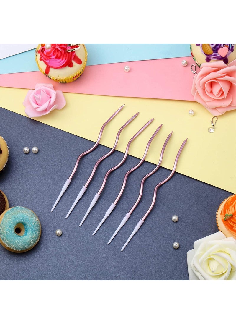 DD RETAILS DD Retails 6Pcs Twisty Birthday Candles Set Metallic Curly Coil Candles Holders Spiral Candles for Birthday Baby Shower Wedding Party Cake Decoration Rose Gold  - Image 3