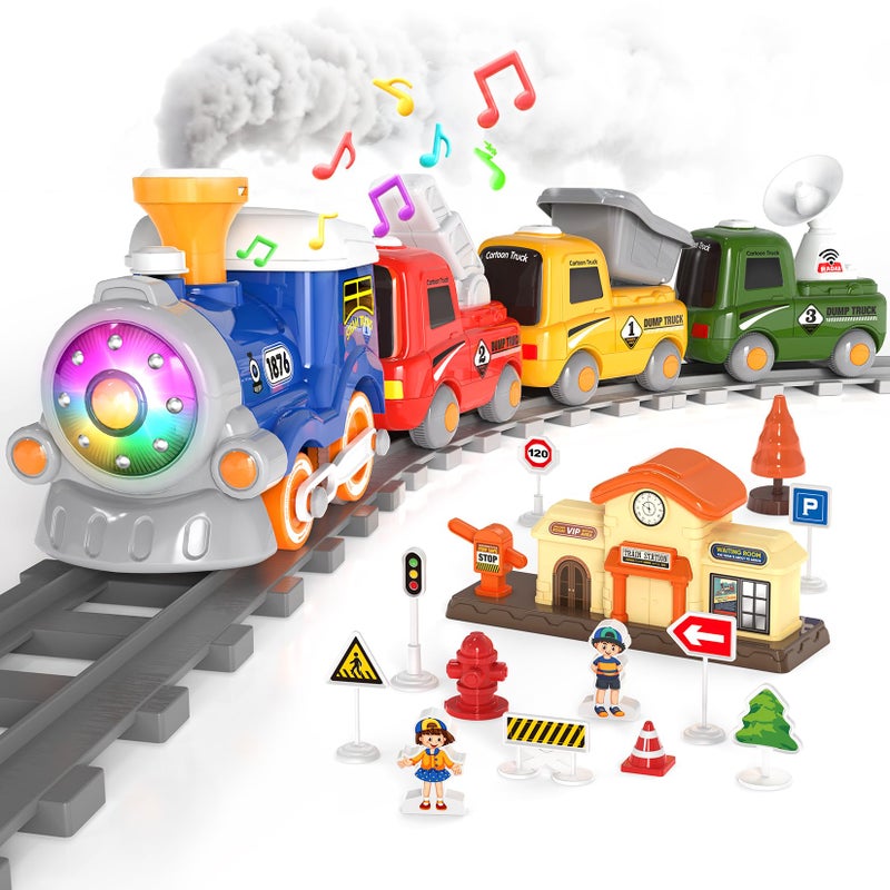 HUITEM Train Set for Toddlers Electric Magnetic Train Sets wSteam Music Lights for Kids Track Playset Christmas Birthday Gifts for 3 4 5 6 Years Old Boys Girls - Image 3