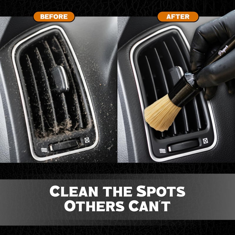 PROPER DETAILING CO. Premium Car Detailing Brush Set - Complete 6 Pack Kit - 2 Boar's Hair, 2 Ultra Soft, 2 Synthetic Bristles - Car Detail Brush for All Surfaces, Leather Seats, Air Vents, Wheels & Emblems, and More - Image 5