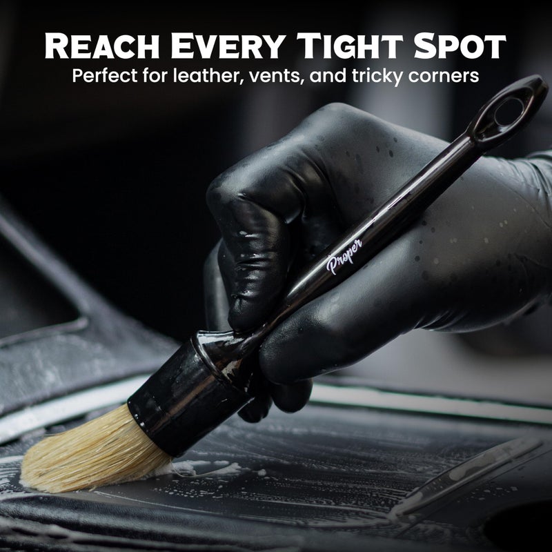 PROPER DETAILING CO. Premium Car Detailing Brush Set - Complete 6 Pack Kit - 2 Boar's Hair, 2 Ultra Soft, 2 Synthetic Bristles - Car Detail Brush for All Surfaces, Leather Seats, Air Vents, Wheels & Emblems, and More - Image 4