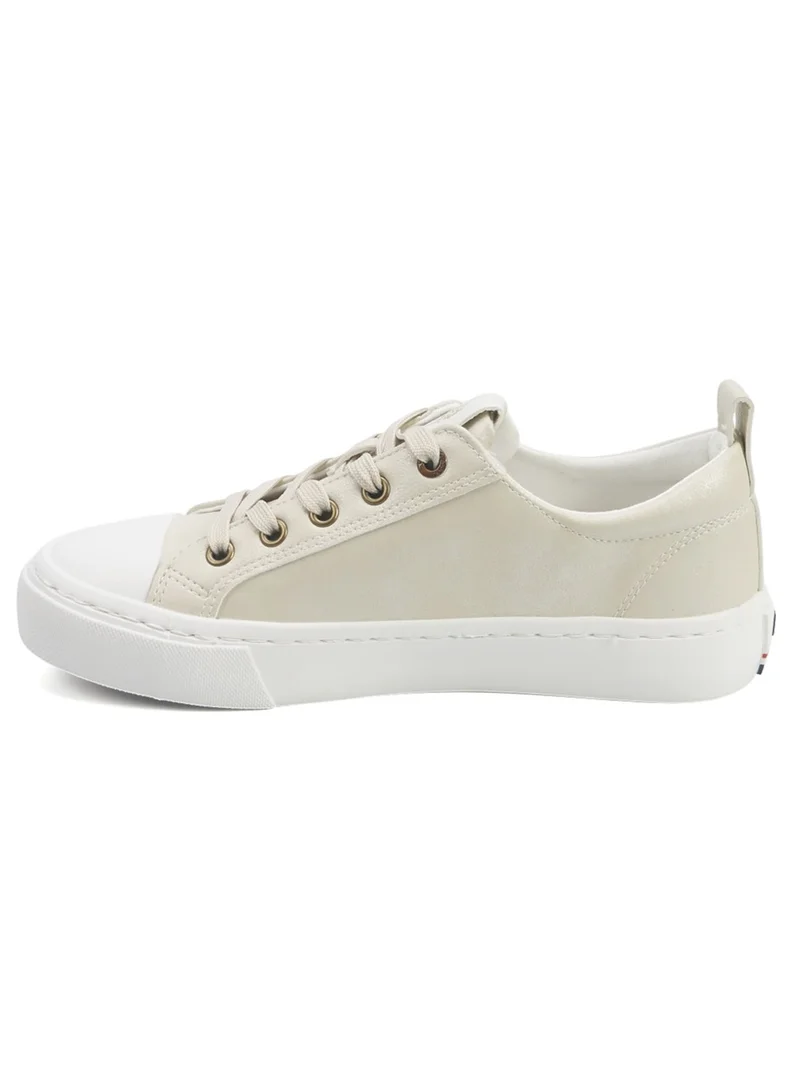 يو اس بولو اسن Women's Beige Low-Top Sneakers - Lightweight with White Sole, Comfortable Casual Shoes