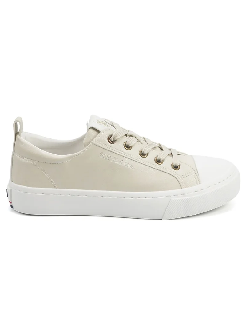 يو اس بولو اسن Women's Beige Low-Top Sneakers - Lightweight with White Sole, Comfortable Casual Shoes