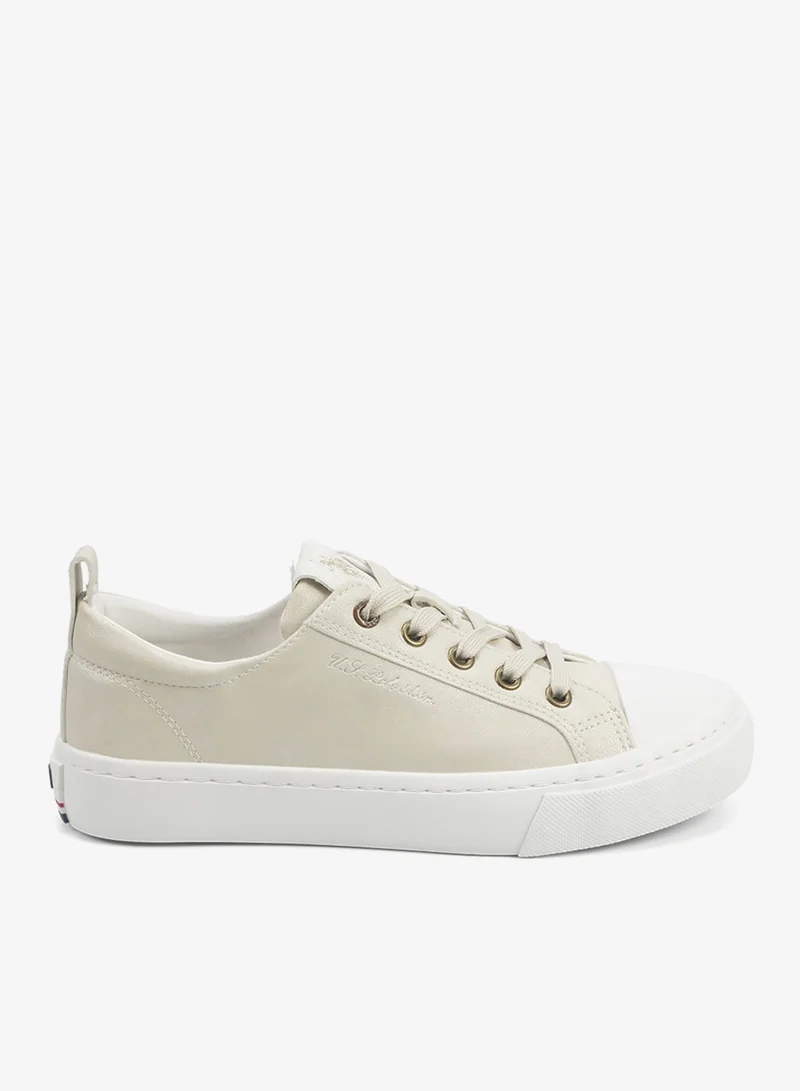 U.S. Polo Assn. Women's Beige Low-Top Sneakers - Lightweight with White Sole, Comfortable Casual Shoes