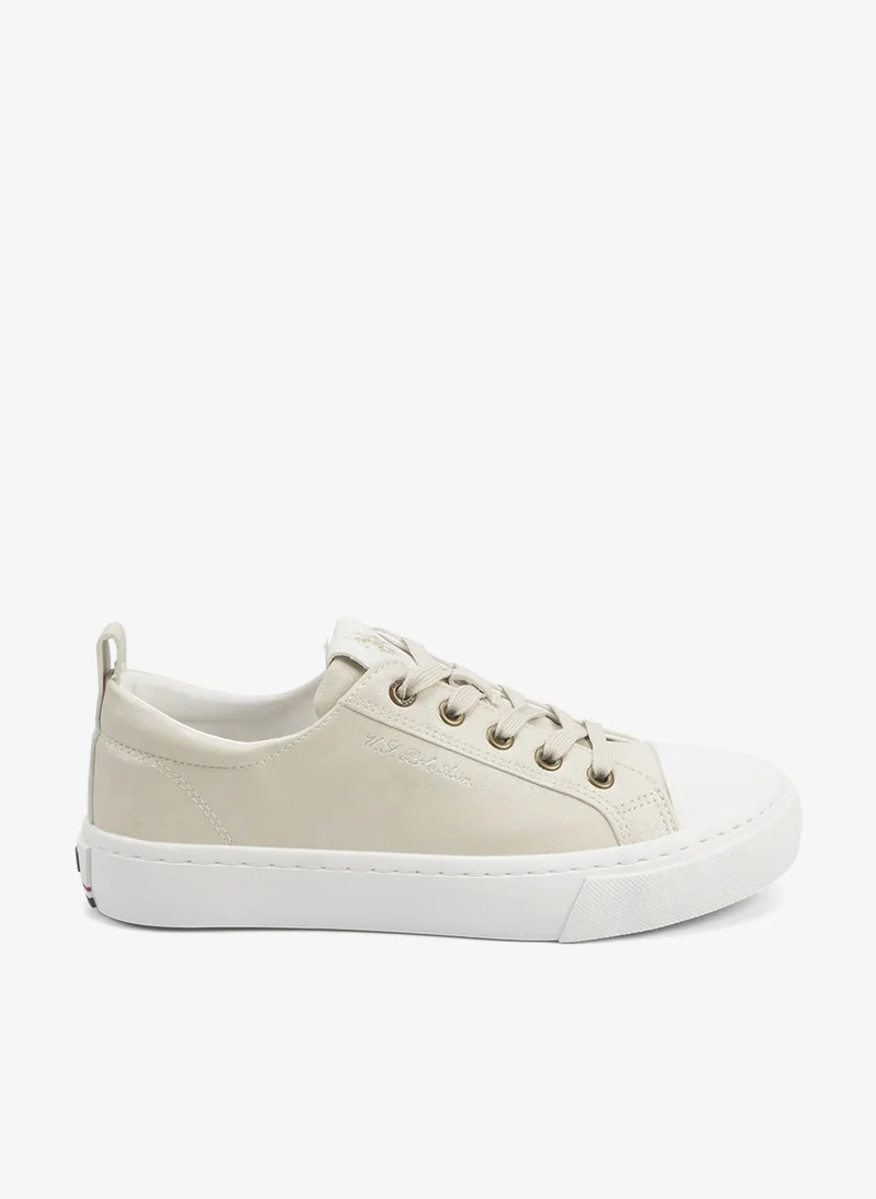 Women's Beige Low-Top Sneakers - Lightweight Shoes with White Sole, Comfortable Casual
