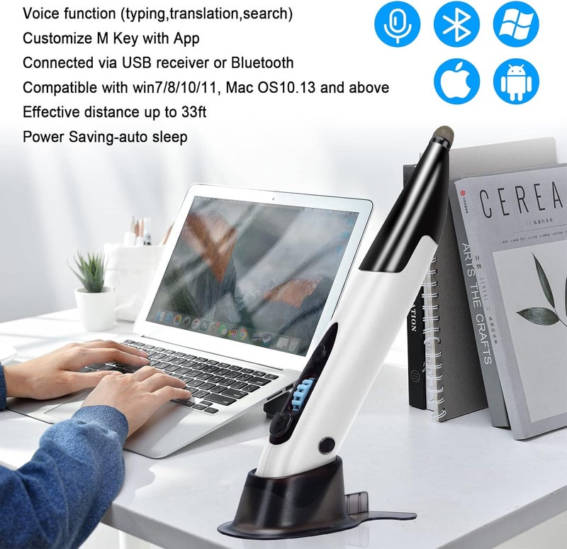 lychee Optical Pocket Pen Mouse with Voice Control and Bluetooth Function, Wireless Handwriting Mini Mice for PC Laptop Notebook Computer(White) - Image 2