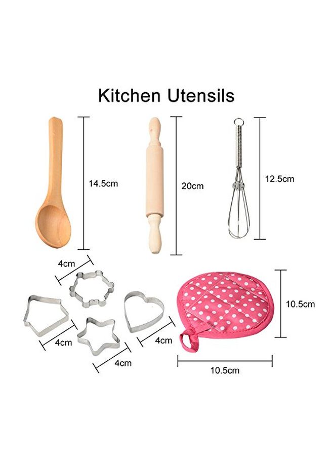 NIBEMINENT 11-Piece Chef Role Playing Kitchen Set Hat 1x (26), Gloves (17), Apron (80x40), Spoon (14.5), Rolling Pin (20), Whisker (12.5), Cookie Cutters 4x (4), Mitts (10.5x10.5)cm - Image 3
