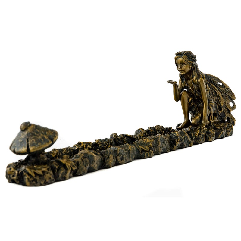 Top Collection Fairy and Mushroom Incense Holder-Hand Painted Mythical Creature with Bronze Finish Look - 10-Inch Collectible Figurine - Image 4