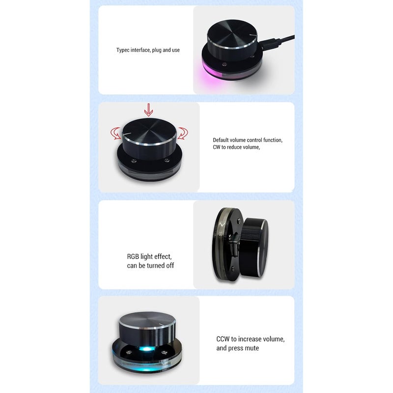 USB Volume Control Multimedia Controller Knob External Media Adjustment Controllerwith USB C Data Cable RGB Light - Image 4