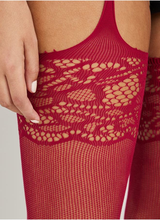 Styli - Scallop Lace & Sheer Mesh Garter Stocking - Image 1