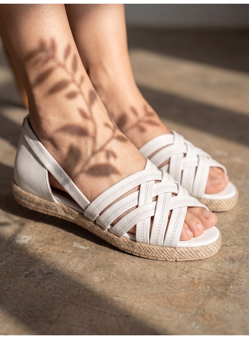 LIFESTYLISH Sandal Flat Leather With Straps SF-57 - White - Image 1
