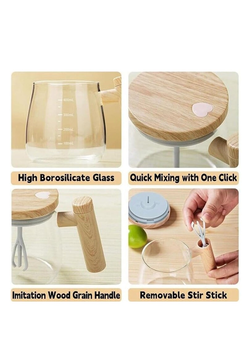 TRASSLE Electric Self Stirring Mug with Lid,High Speed Glass Mixing Cup for Coffee, Travel & Office,Waterproof, Detachable Rod, Lightweight 14oz, Suitable for Home Use - Image 5