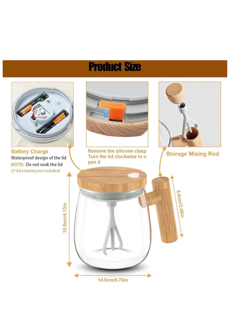 TRASSLE Electric Self Stirring Mug with Lid,High Speed Glass Mixing Cup for Coffee, Travel & Office,Waterproof, Detachable Rod, Lightweight 14oz, Suitable for Home Use - Image 2