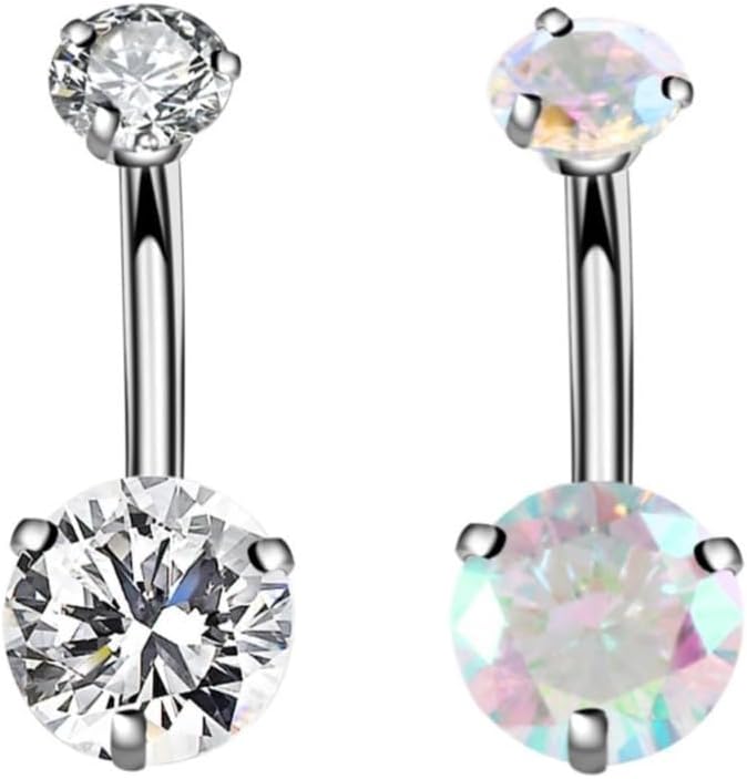 14G Surgical Steel Belly Button Rings, Internally Threaded Round CZ Navel Barbell Stud for Women Men