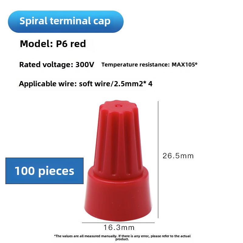 Spiral Wire Cap Waterproof Crimp Terminals P1P2P3P4P6 P6 red * 100 
