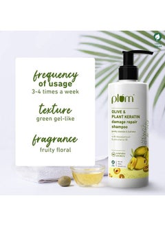 Plum Olive & Plant Keratin Damage Repair Shampoo ; With Olive Oil Plant Keratin Macadamia Oil ; Strengthens & Smoothens Hair Conditions And Adds Shine To Hair  - Image 3