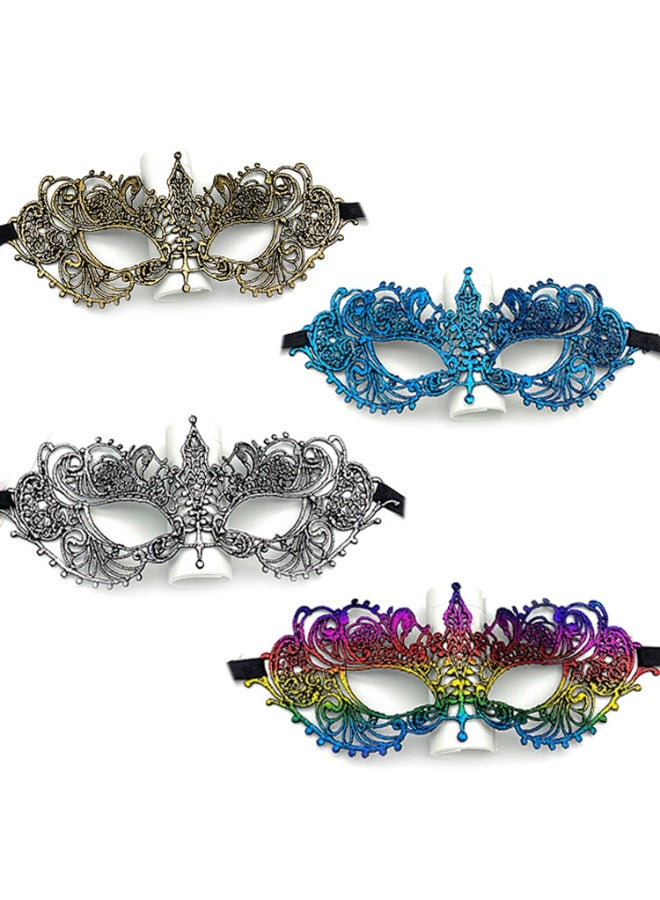 Gold-Foil Mysterious Lace Mask 4-Piece Set (Gold + Silver + Blue + Colorful) - Unshaped Half-Face Eye Mask, Masquerade Halloween Party Prop - Image 3