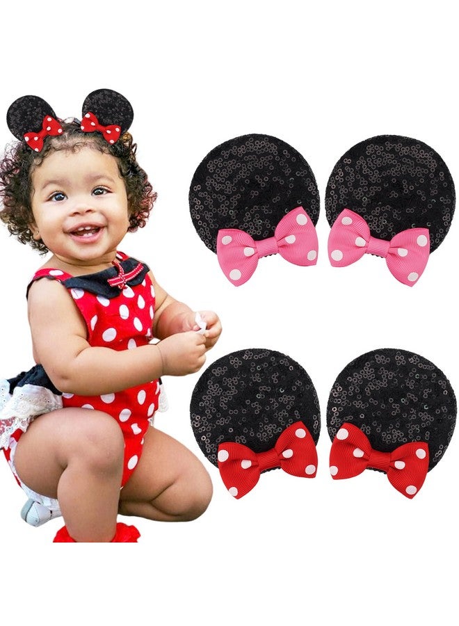 Ayesha Yesha Mickey Minnie Ears Hair Clips Mouse Ears For Toddler Girls Sequin Mouse Bows Barrettes Mice Ears Polka Dot Bows Mouse Hair Accessories For Baby Girls Toddler Kids Costume Party 4Pcs  - Image 1