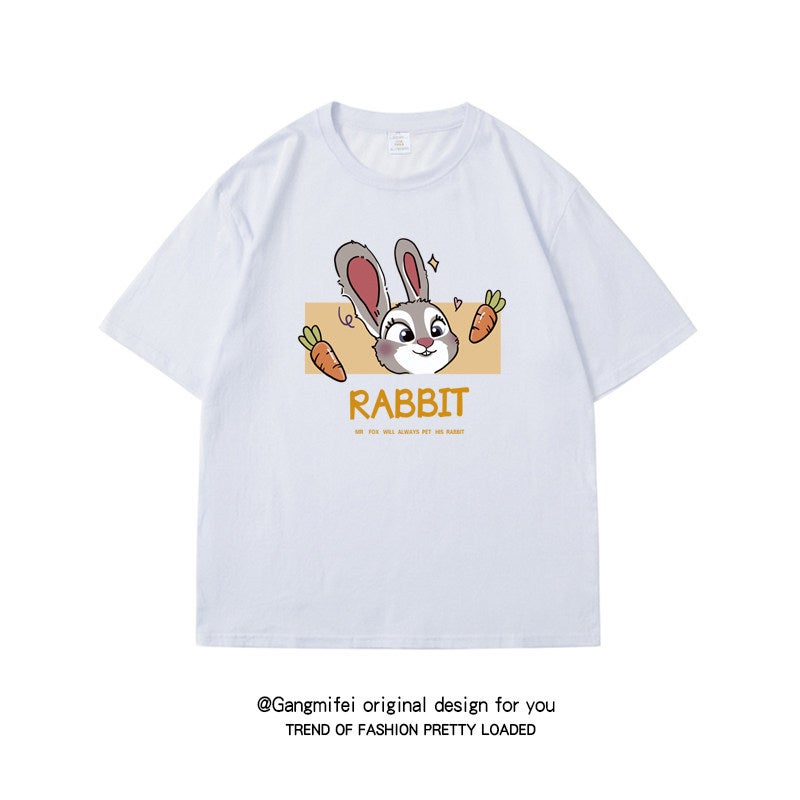 Zootopia T-shirt for men and women, Judy Nick joint short-sleeved couple outfit, loose casual cotton top for students - Image 1
