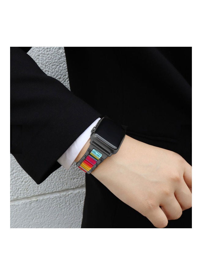 Loquat Stainless Steel Resin Strap Band 42/44/45mm for Apple Watch Black/Blue/Red - Image 2