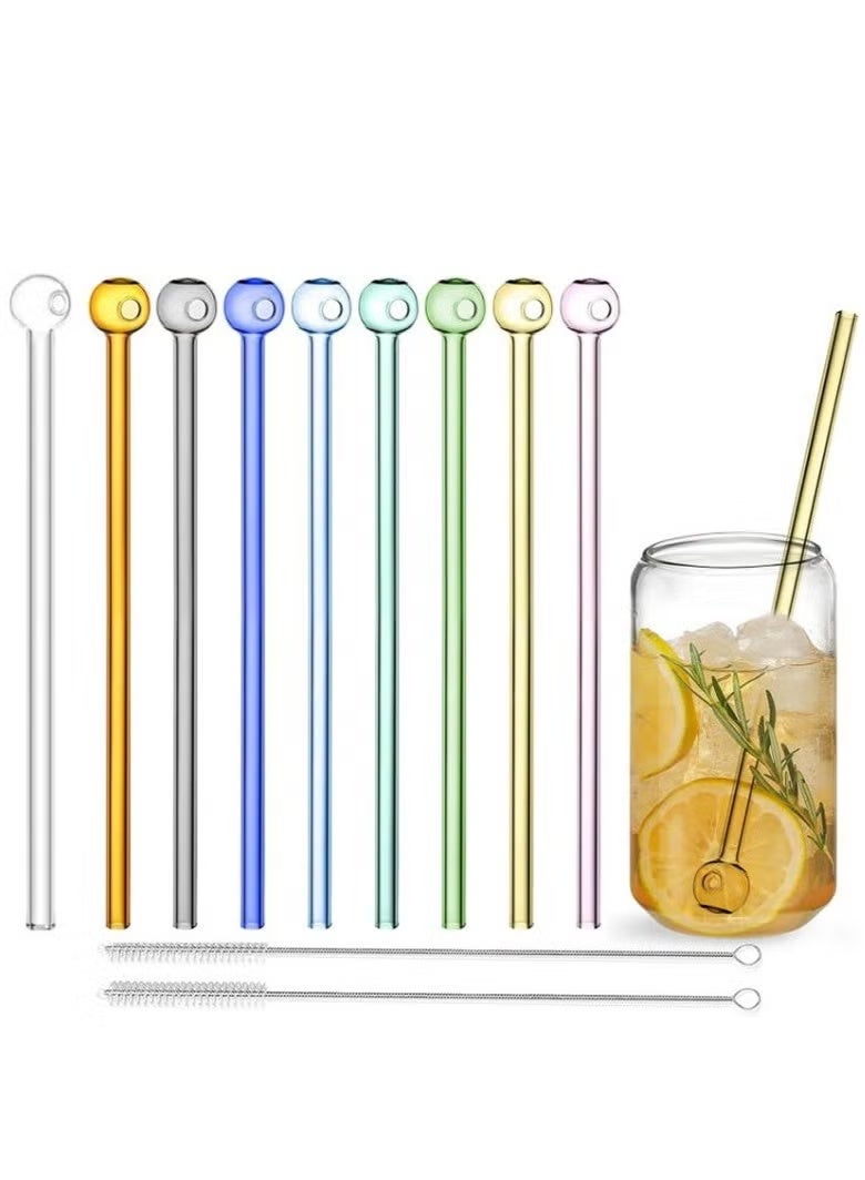 YQbest 8Pcs Reusable juice straws, borosilicate glass multifunctional straws, high temperature resistance and no deformation, Fruit straws for adults and children, multi-color , with straw brush - Image 1