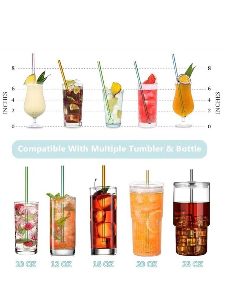 YQbest 8Pcs Reusable juice straws, borosilicate glass multifunctional straws, high temperature resistance and no deformation, Fruit straws for adults and children, multi-color , with straw brush - Image 2