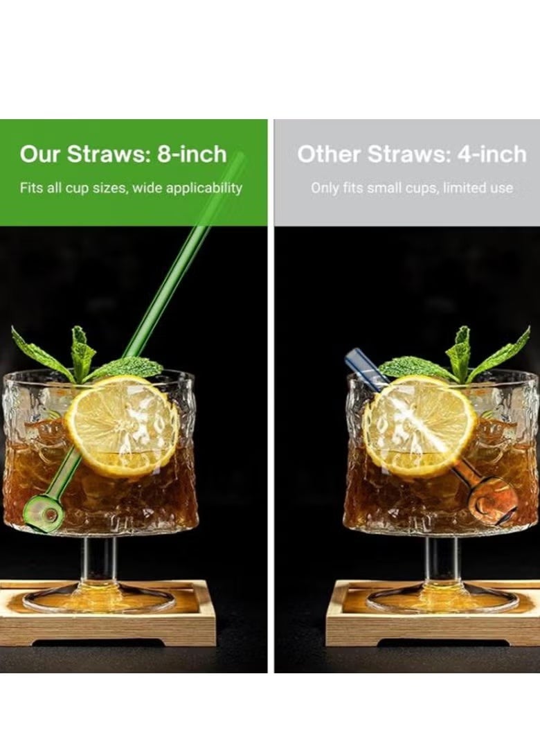 YQbest 8Pcs Reusable juice straws, borosilicate glass multifunctional straws, high temperature resistance and no deformation, Fruit straws for adults and children, multi-color , with straw brush - Image 3