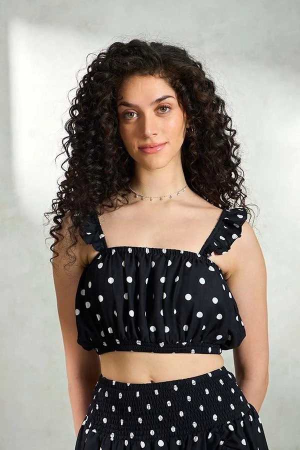 VIRGIO 100% Viscose Polka Print Crop Tube Top