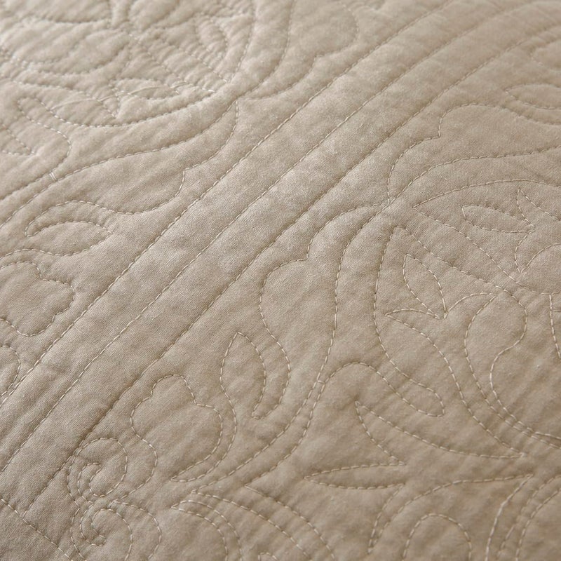 Winlife 100% Cotton Quilted Pillow Sham Floral Printed Pillow Cover King Size (Khaki) - Image 4