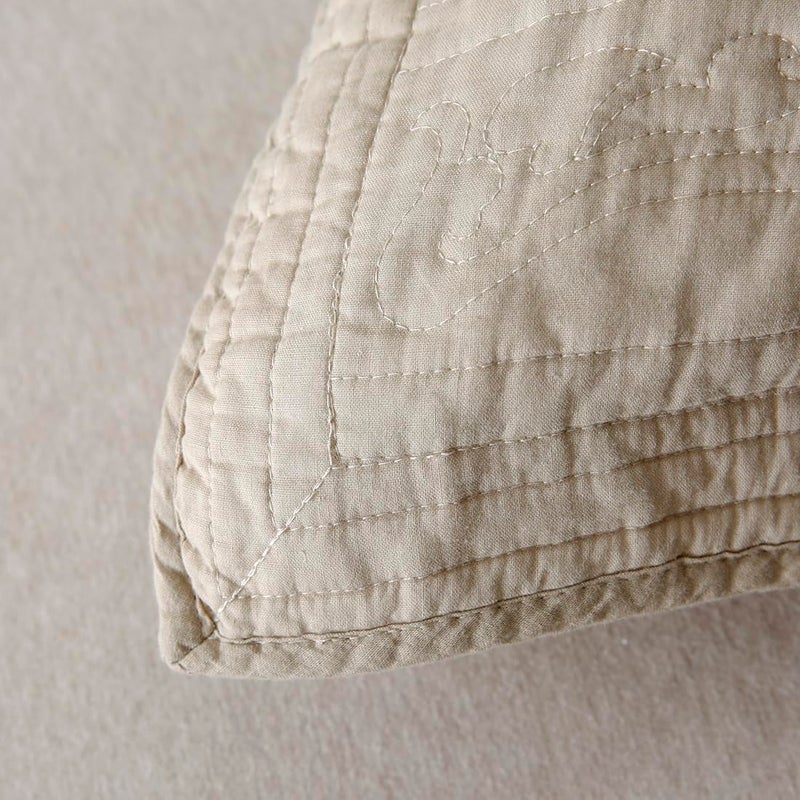 Winlife 100% Cotton Quilted Pillow Sham Floral Printed Pillow Cover King Size (Khaki) - Image 5